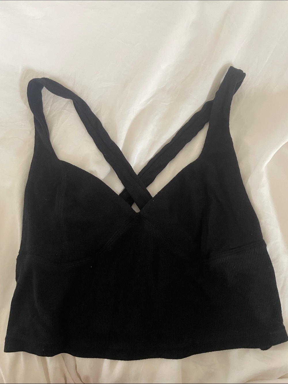 Garage Black Ribbed Cross-Back Crop Top